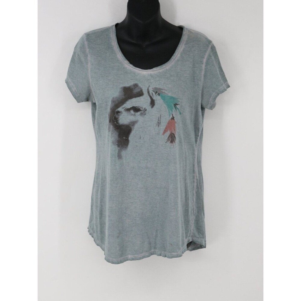 Peruvian Connection T-Shirt Womens Small Blue Animal Alpaca Graphic Short Sleeve